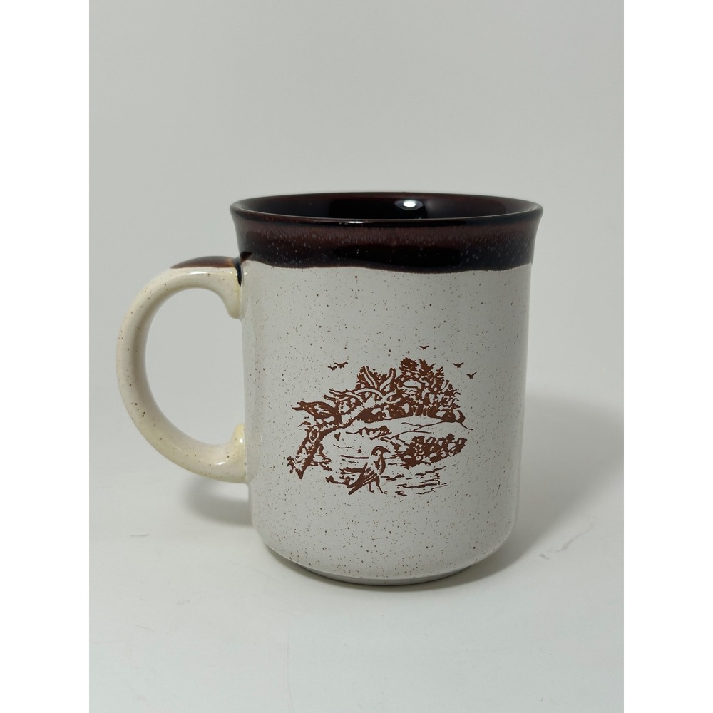 Kiln Craft England Stoneware Mug Brown Bird Nature Scene Rustic Speckled Cream